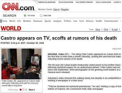 CNN titula: Castro aparece en TV, burlndose de los rumores sobre su muerte